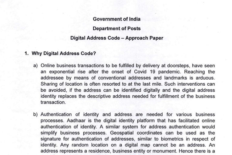 Draft Approach Paper on creating a Digital Address Code